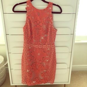 Peach lace cocktail dress